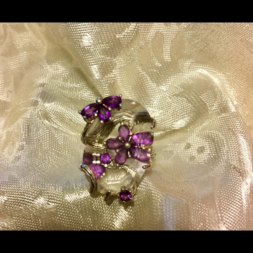 Beautiful Crystal Quartz & Amethyst Silver Ring